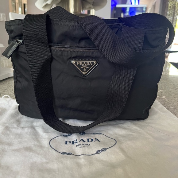 Prada Bags Vintage Prada Black Nylon Triangle Logo Double Strap